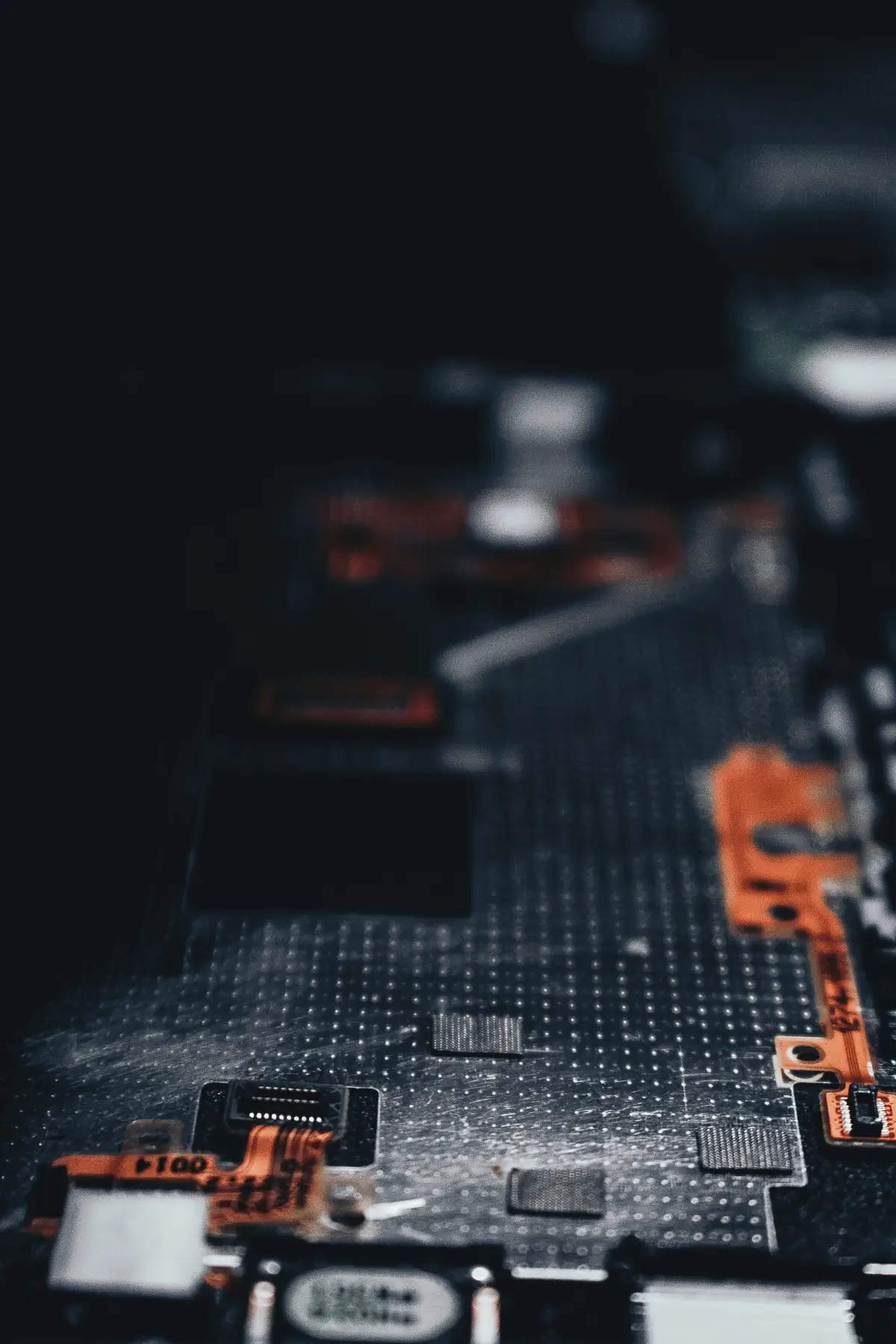 Close-up of a dark circuit board